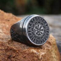 Vegvisir Ring verziert mit Runen aus Edelstahl