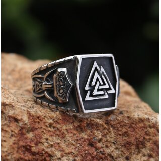 Valknut & Mjölnir Ring – Norse Signet Ring in Stainless Steel
