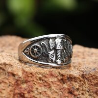 Skjöldrhamarr – Stainless Steel Viking Ring with Mjölnir & Shield