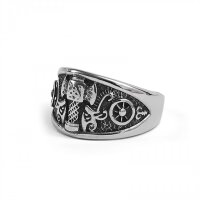 Skjöldrhamarr – Stainless Steel Viking Ring with Mjölnir & Shield