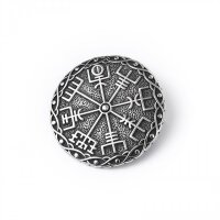 Vegvísir – Rundbrosche aus Edelstahl mit Wegweisersymbol
