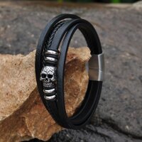 Skalli – Kunstleder-Armband mit Totenkopf &...