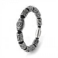 "Runenwacht" Armband aus Kunstleder & Edelstahl – Nordisches Design | 10 mm | 55 g