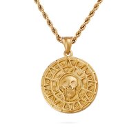 Cursed Coin – Gold Stainless Steel Skull Pendant with Rope Chain