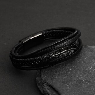Freyas Feder – Leichtigkeit und Schutz (Schwarz) (Kunstleder-Armband)