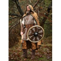 Viking Round Shield “VEGVÍSIR” in Wood – with Wayfinder Symbol and Rawhide Rim