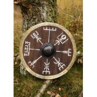 Viking Round Shield “VEGVÍSIR” in Wood – with Wayfinder Symbol and Rawhide Rim