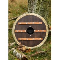 Viking Round Shield “VEGVÍSIR” in Wood – with Wayfinder Symbol and Rawhide Rim