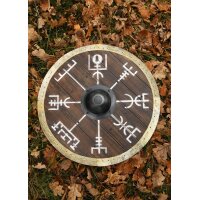 Viking Round Shield “VEGVÍSIR” in Wood – with Wayfinder Symbol and Rawhide Rim