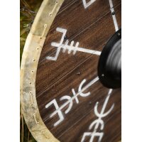 Viking Round Shield “VEGVÍSIR” in Wood – with Wayfinder Symbol and Rawhide Rim