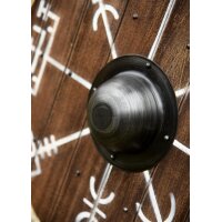 Viking Round Shield “VEGVÍSIR” in Wood – with Wayfinder Symbol and Rawhide Rim