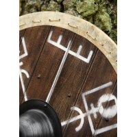 Viking Round Shield “VEGVÍSIR” in Wood – with Wayfinder Symbol and Rawhide Rim