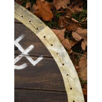 Viking Round Shield “VEGVÍSIR” in Wood – with Wayfinder Symbol and Rawhide Rim
