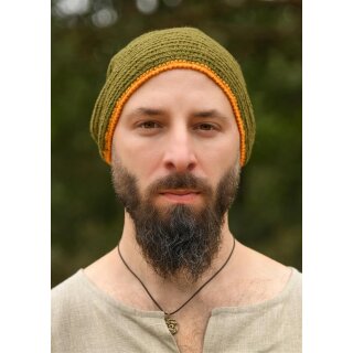 Crocheted Wool Cap, Green-Yellow