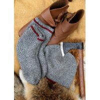 Crocheted Wool Cap, Grey-Burgundy