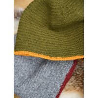 Crocheted Wool Cap, Grey-Burgundy