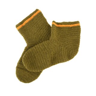 Wollsocken, gehäkelt, grün-gelb