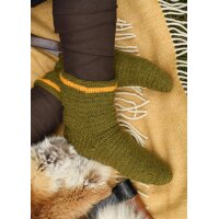 Wollsocken, gehäkelt, grün-gelb
