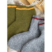 Wollsocken, gehäkelt, grün-gelb