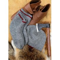 Wollsocken, gehäkelt, grau-weinrot