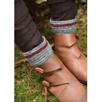 Wollsocken, gehäkelt, grau-weinrot