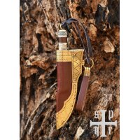 Small Viking Knife, Carbon Steel, Wood/Bone Handle with Torslunda Motif