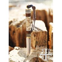 Small Viking Knife, Carbon Steel, Wood/Bone Handle with Torslunda Motif