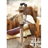 Small Viking Knife, Carbon Steel, Wood/Bone Handle with Torslunda Motif