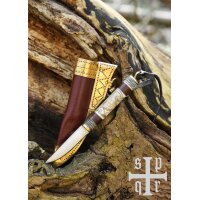 Small Viking Knife, Carbon Steel, Wood/Bone Handle with Torslunda Motif