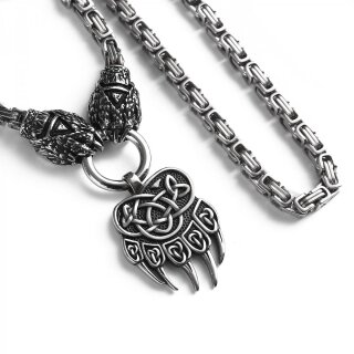 Viking Necklace Bjarnulf Silver – Bear Claw with Byzantine Chain