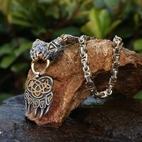 Viking Necklace Bjarnulf Silver-Gold – Bear Claw with Byzantine Chain
