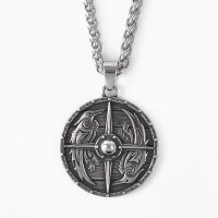 Raben Schild & Vegvisir Anhänger „Hrafnskjöld“ mit Zopfkette aus Edelstahl