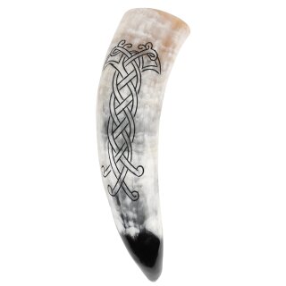 Viking Drinking Horn with Raven Knotwork Motif
