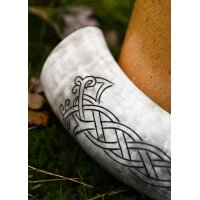 Viking Drinking Horn with Raven Knotwork Motif