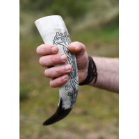 Viking Drinking Horn with Raven Knotwork Motif