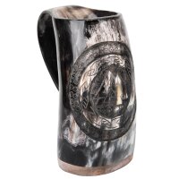 Hornbecher mit Holzboden und Valknut-Motiv Nr. 1