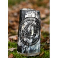 Hornbecher mit Holzboden und Valknut-Motiv Nr. 1