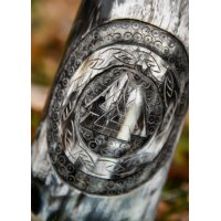 Hornbecher mit Holzboden und Valknut-Motiv Nr. 1