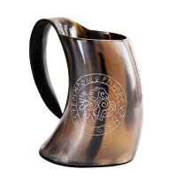 Hornbecher aus echtem Horn mit Sleipnir-Motiv