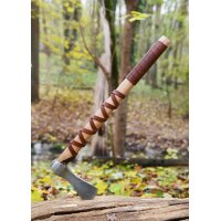 Wikinger-Axt aus Stahl, gegossen, Typ A, mit Gravur und Lederwicklung