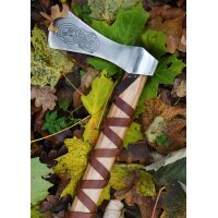 Wikinger-Axt aus Stahl, gegossen, Typ A, mit Gravur und Lederwicklung