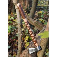 Cast Viking Axe Type L with Engraving and Leather Wrapping