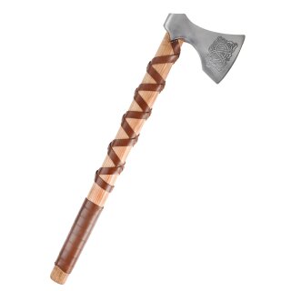Cast Viking Axe Type E with Engraving and Leather Wrapping