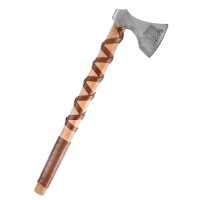 Cast Viking Axe Type E with Engraving and Leather Wrapping