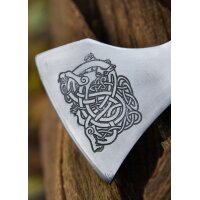 Cast Viking Axe Type E with Engraving and Leather Wrapping