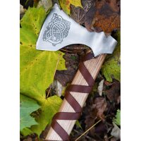 Cast Viking Axe Type E with Engraving and Leather Wrapping