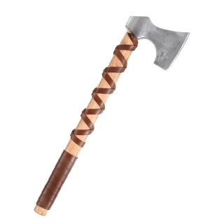 Cast Viking Axe Type D with Engraving and Leather Wrapping