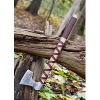 Cast Viking Axe Type D with Engraving and Leather Wrapping