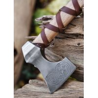 Cast Viking Axe Type D with Engraving and Leather Wrapping