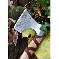 Cast Viking Axe Type D with Engraving and Leather Wrapping
